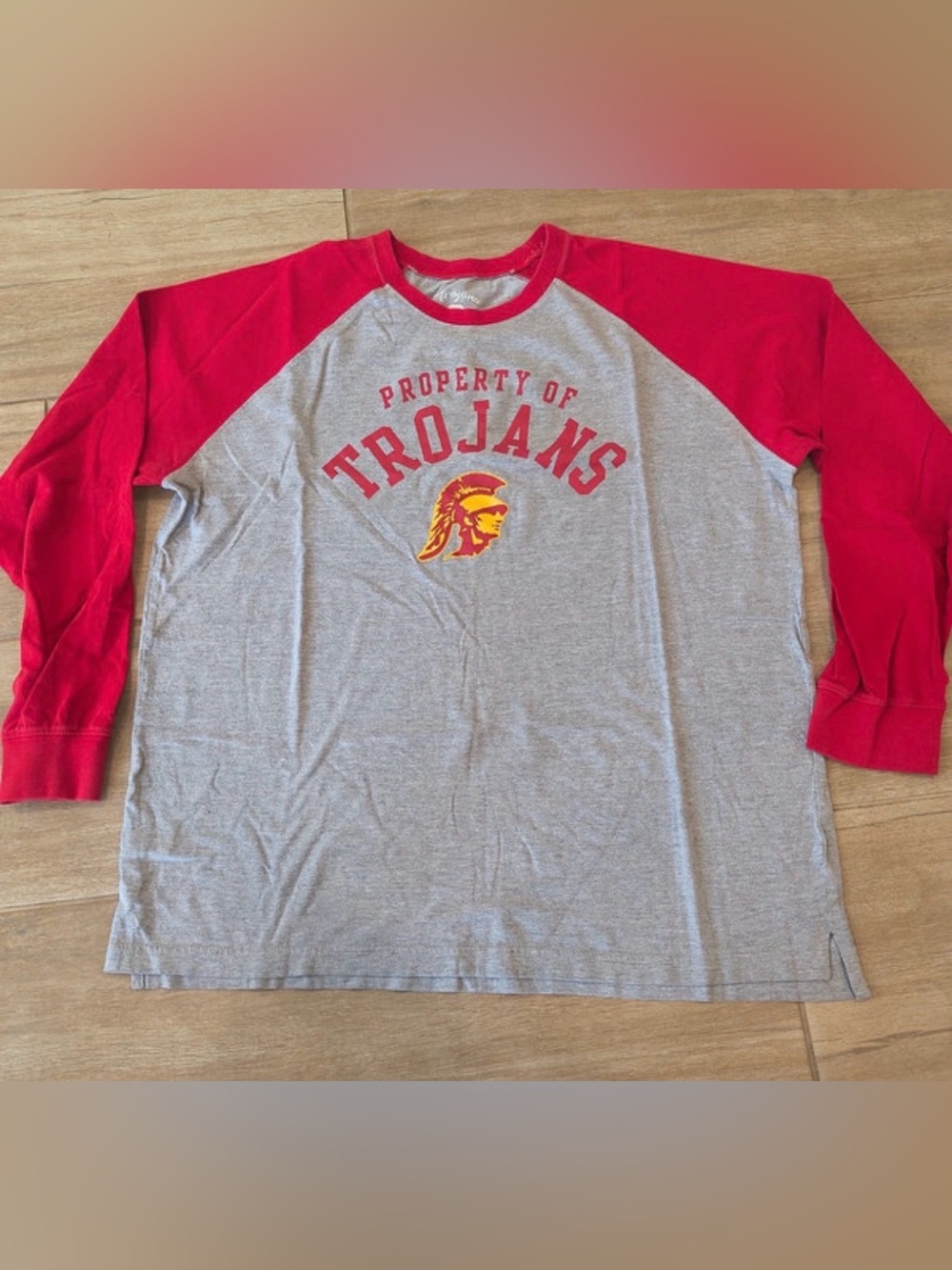USC Trojans Raglan Baseball Tee - Gray and Red